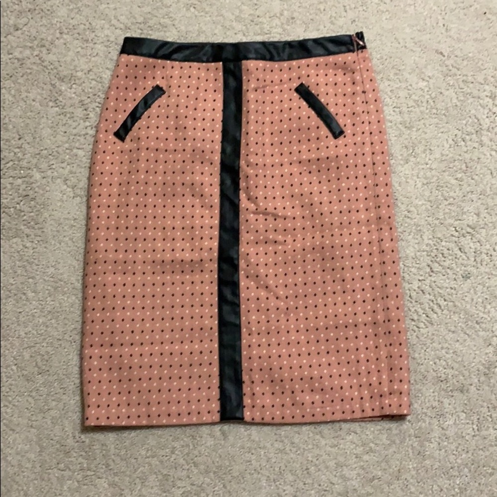 Leather Trim Pencil Skirt